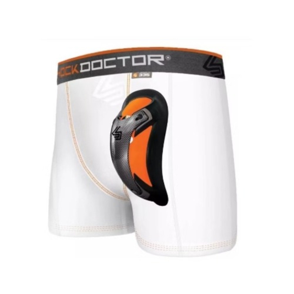 Shock Doctor 335 Core Compression Short with Bio-Flex Cup Mens White Orange NEW
